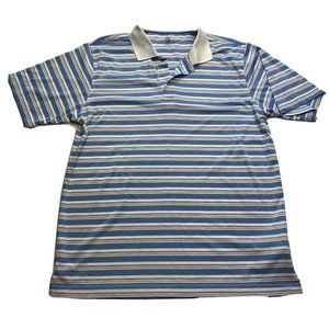 PGA Tour Men's Medium Short Sleeve Golf Polo Shirt Blue White Black  Stripe